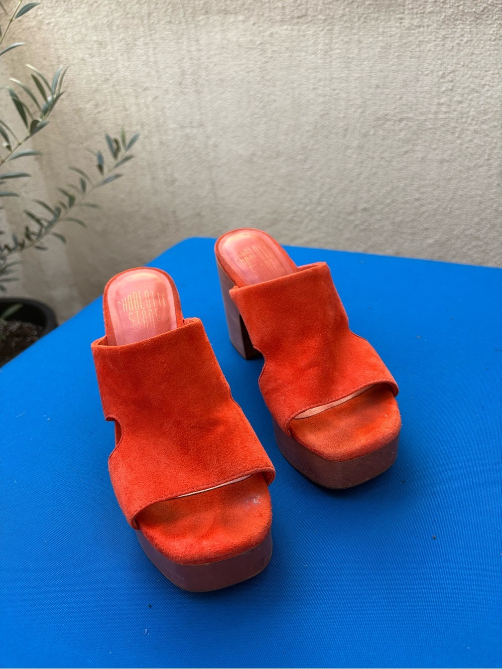 Charlotte Stone orange Suede Nina Platform Slide mules size 8